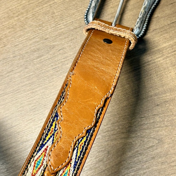 Wrangler men’s belt leather with decorative weave silver tone buckle size 38 - Picture 4 of 13